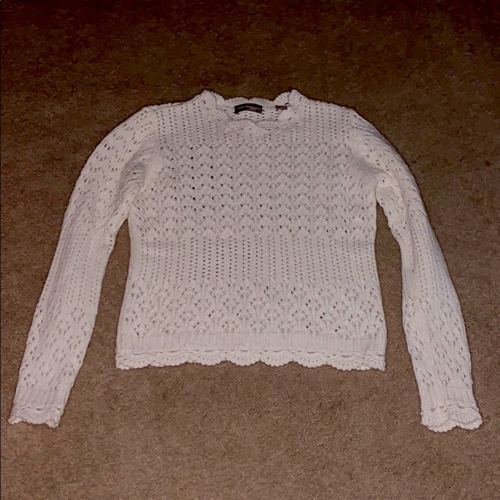 White Crew-Neck Scalloped Sweater
